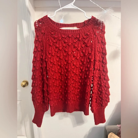 FINAL PRICE DROP Chelsea & Violet  Burgundy Cable Knit Bishop Sleeve Sweater - Picture 2 of 7